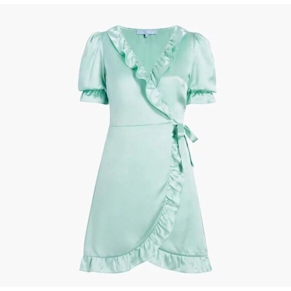 Hill House Nima Mint Blue Silk Surplice Wrap Mini Dress Womens Small New - Picture 1 of 4